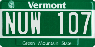 VT license plate NUW107