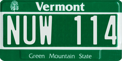 VT license plate NUW114