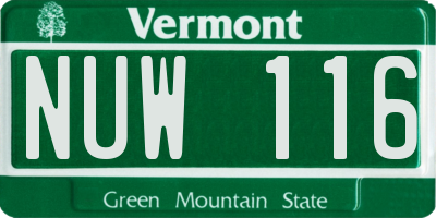 VT license plate NUW116