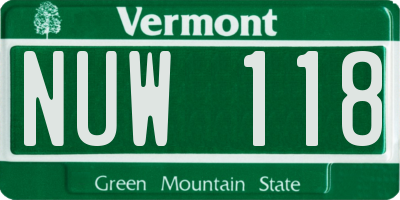 VT license plate NUW118