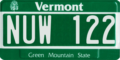 VT license plate NUW122