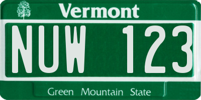 VT license plate NUW123