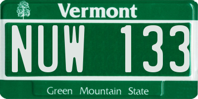 VT license plate NUW133