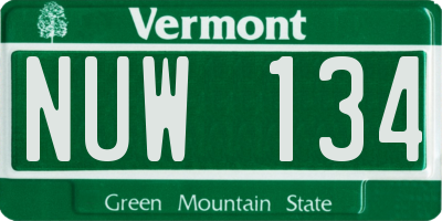 VT license plate NUW134