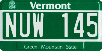 VT license plate NUW145