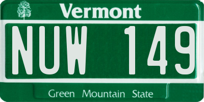 VT license plate NUW149