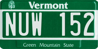 VT license plate NUW152