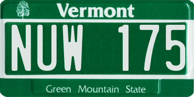 VT license plate NUW175