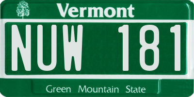 VT license plate NUW181