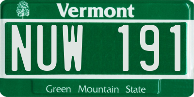 VT license plate NUW191
