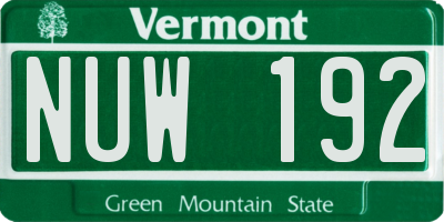 VT license plate NUW192