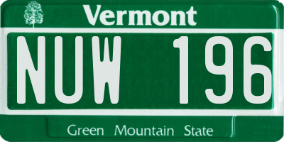 VT license plate NUW196