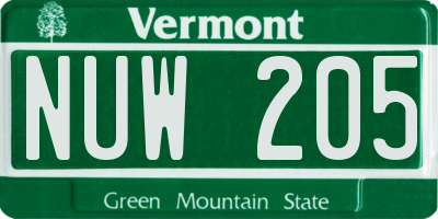 VT license plate NUW205
