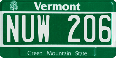 VT license plate NUW206