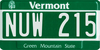VT license plate NUW215