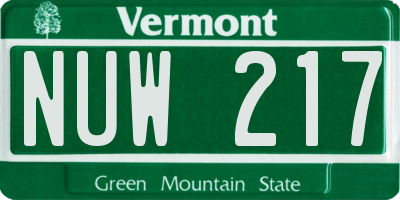 VT license plate NUW217