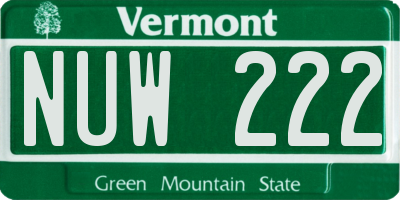 VT license plate NUW222