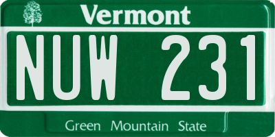 VT license plate NUW231