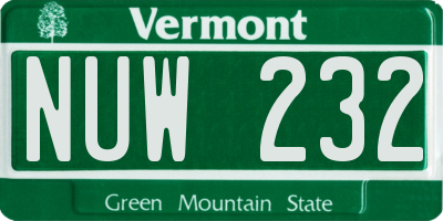 VT license plate NUW232