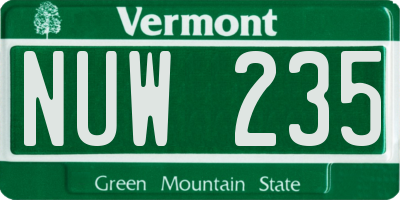 VT license plate NUW235