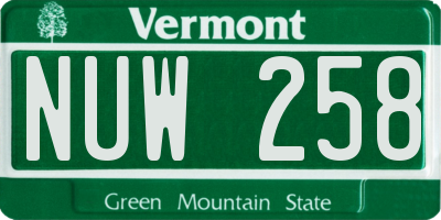 VT license plate NUW258