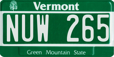 VT license plate NUW265