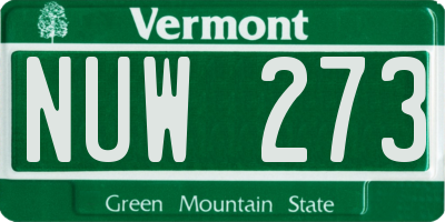 VT license plate NUW273