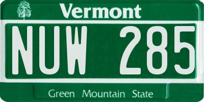 VT license plate NUW285