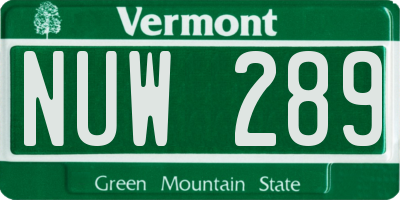 VT license plate NUW289