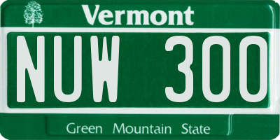VT license plate NUW300