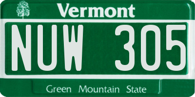 VT license plate NUW305