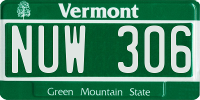 VT license plate NUW306