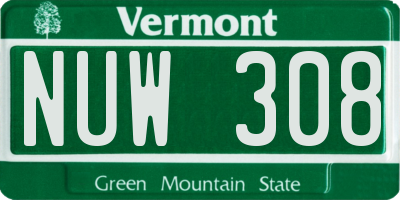 VT license plate NUW308