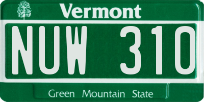 VT license plate NUW310
