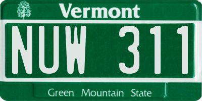 VT license plate NUW311
