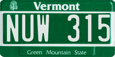 VT license plate NUW315