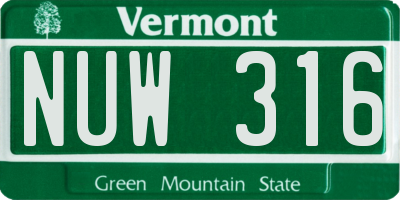 VT license plate NUW316