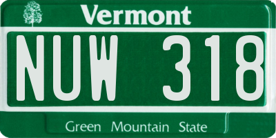 VT license plate NUW318