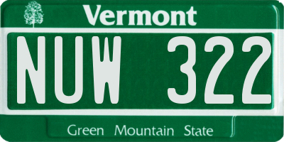 VT license plate NUW322