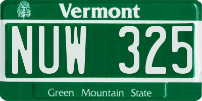 VT license plate NUW325