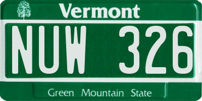 VT license plate NUW326