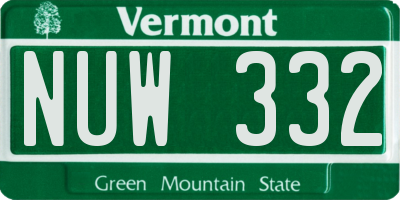 VT license plate NUW332