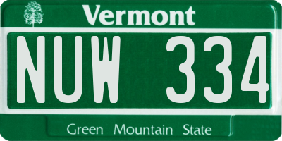 VT license plate NUW334