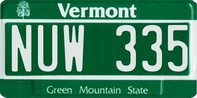 VT license plate NUW335