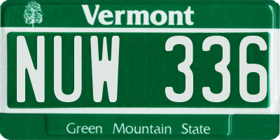 VT license plate NUW336
