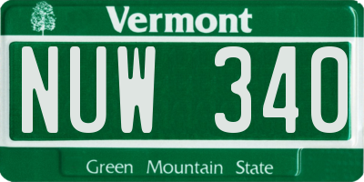 VT license plate NUW340