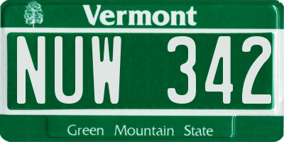VT license plate NUW342