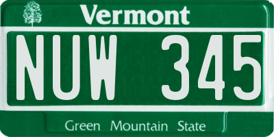VT license plate NUW345
