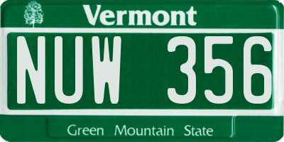 VT license plate NUW356