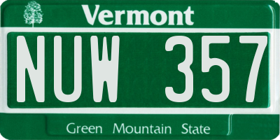 VT license plate NUW357